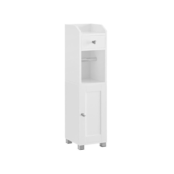Rootz-kaappi - Kaappi WC-paperipidikkeellä - Kylpyhuoneen säilytyskaappi - Puinen kaappi - Vapaasti seisova kaappi - MDF - Valkoinen - 20 x 18 x 76,7