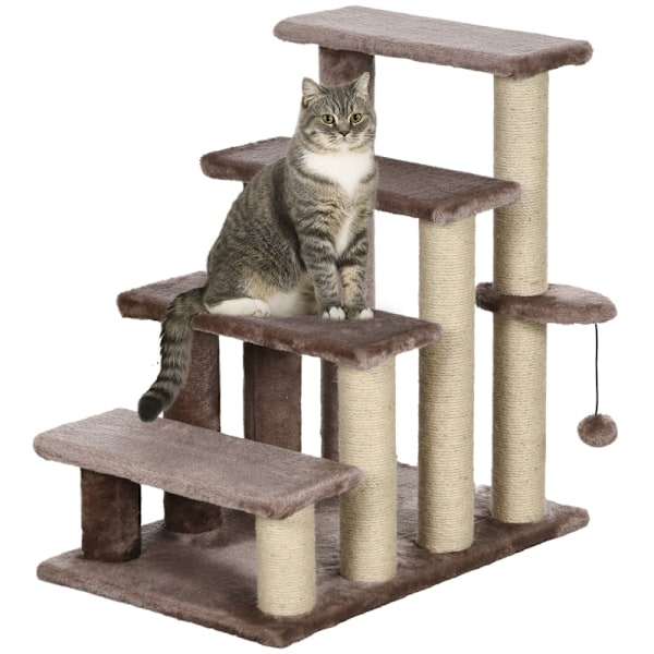 Rootz Cat Tree-Stair Combo - Dyretrapper - Klatrehjælp - Lege- og hvileområde - Kattekradsestolpe - Plys foret - 60 cm x 40 cm x 64 cm
