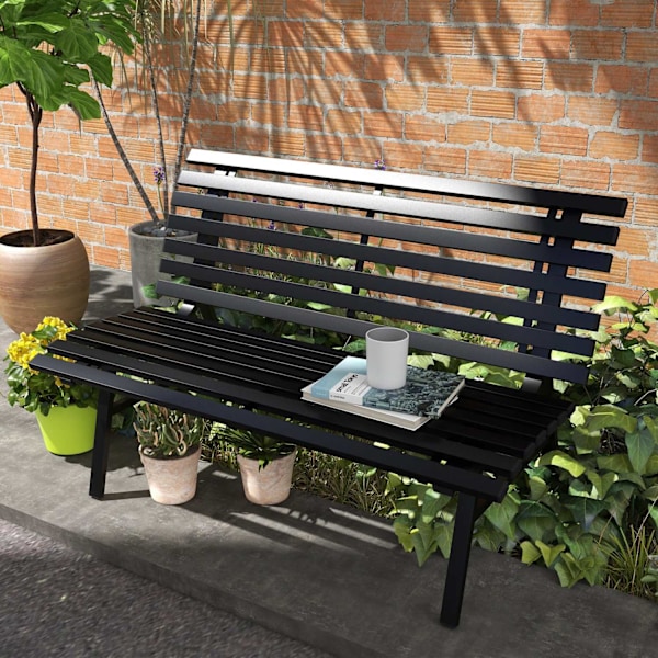 Rootz Garden Bench - Park -penkki - ulkotilojen ulkotiloissa - sääkestävä alumiini - 123 x 67 x 79 cm - musta