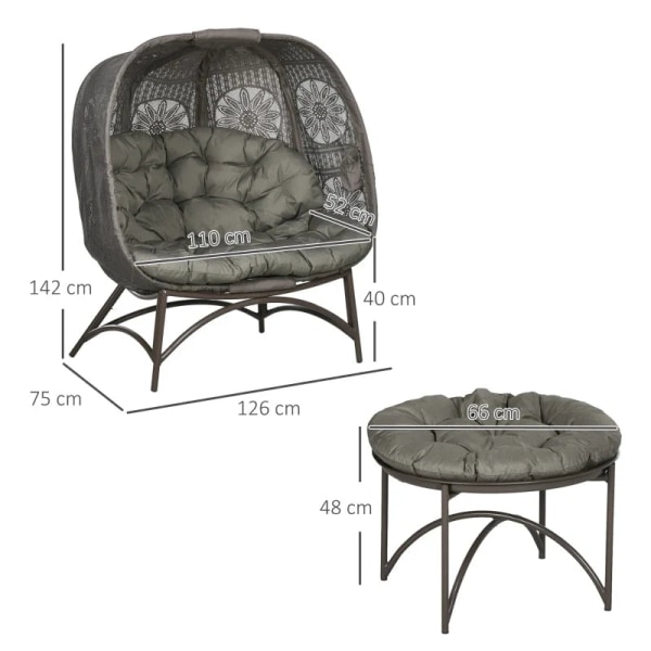 Rootz Trädgårdsmöbelset - 2 korgstolar - Sidobord - Fällbart - Sittdynor - Metallram - Stål-Polyester - Sand - 110w X 52d X 40h Cm