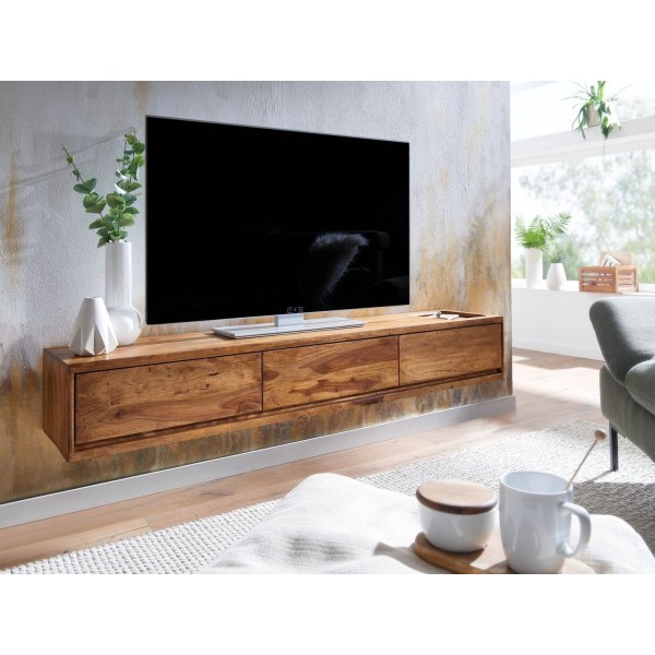 Rootz Modern Design TV-pohjakaappi - Lowboard - Viihdekeskus - Käsintehty - Sheesham Wood - 160cm x 25cm x 35cm - Kaukosäätimen säilytystila - Kolme l