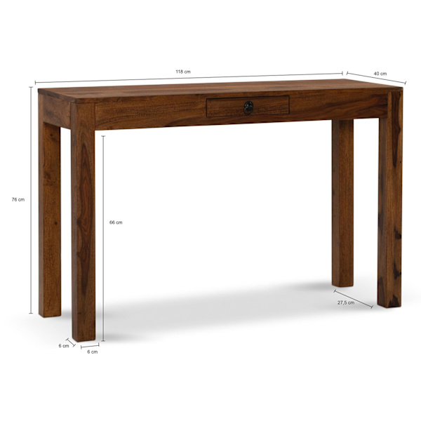Rootz Solid Office Bord - Moderne skrivebord - Bureau - Håndlavet - Robuste ben - Sheesham Wood - 118cm x 40cm x 76cm
