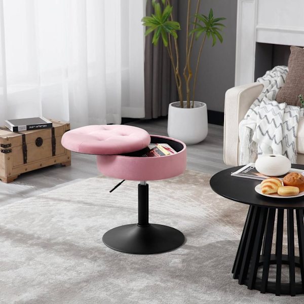 Rootz justerbar barpall i sammet - Bänkpall - Snurrstol - Slitstark metallram - Multifunktionell med förvaring - Modern design - 39,5 cm Sittdiameter,
