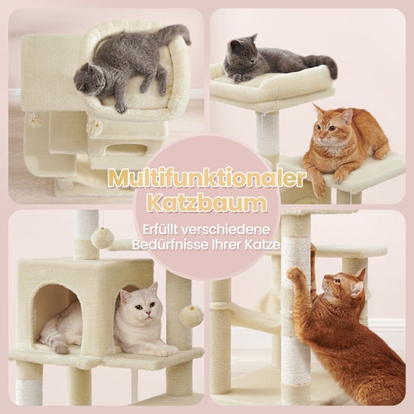 Rootz Multi -etager Cat Tree - Scratching Post - Cat Tower - Cave & Hammock - Space Saver - 45 x 35 x 112 cm