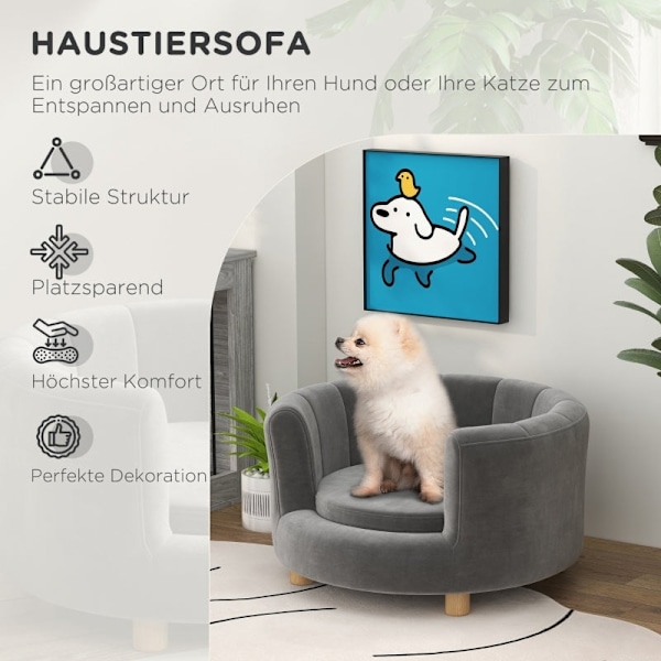 Rootz Pet -vuodesohva - Koiran sohva - Pienen koiran ja kissan sänky - Pehmeä flanellipäällinen - Puiset jalat - Kosteudenkestävä - Irrotettava pestäv