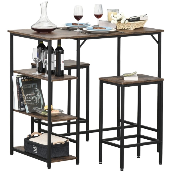 Nancy's Laie Bartafelset - 2 Barkrukken - Hoge Tafel - Staal - Sort/Bruin - 109 x 60 x 100 cm