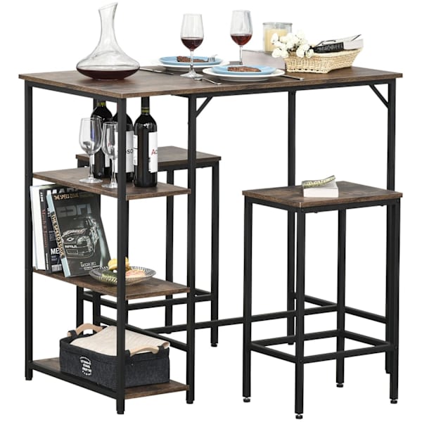 Nancy's Laie Bartafelset - 2 Barkrukken - Hoge Tafel - Staal - Svart/Bruin - 109 x 60 x 100 cm
