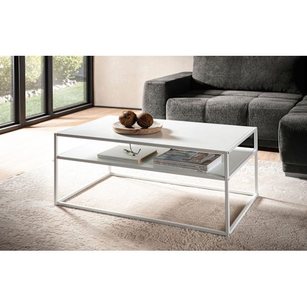 Rootz industriell stil rektangulärt soffbord - Modernt soffbord - Vitt soffbord - Förvaringsytor - 100 cm x 60 cm x 45 cm