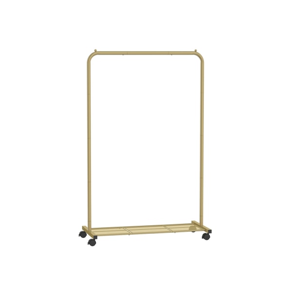 Rootz Gold Steel Tøjstativ på hjul - Beklædningsstativ - Rullegarderobe - Kraftig - Bærbar - Nem montering - 40,5 cm x 91 cm x 158 cm