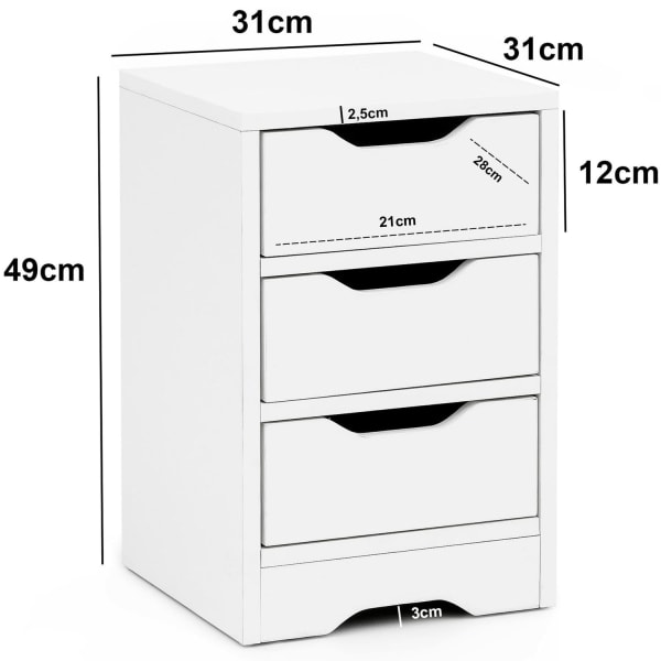 Rootz natkonsol 31x49x31 cm hvid mat med 3 skuffer - Hvidt sengebord med opbevaringsplads - Natbord Simple Modern - Natbord Klein - Natbord soveværels