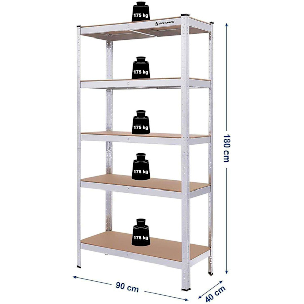 Rootz Lagerställ - Hyllskåp - Arbetsbänk - Förvaringsställ - För garage, källare eller lada - Hyllor för verktygsförvaring - 180 x 90 x 40 cm - Max. B