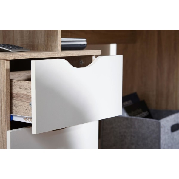 Rootz skrivbord 120 x 76 x 53 cm med 3 lådor i Sonoma vit - Datorskrivbord modernt för tonåringar - Platssparande laptopbord med hylla