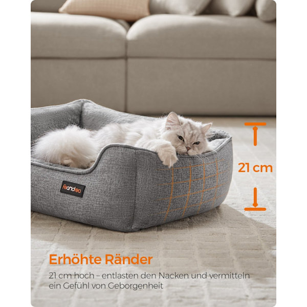 Rootz lysegrå hundeseng - kæledyrsseng - polstret måtte - imiteret linned - plys - PP polstring - skridsikkert stof - 60 cm x 50 cm x 21 cm