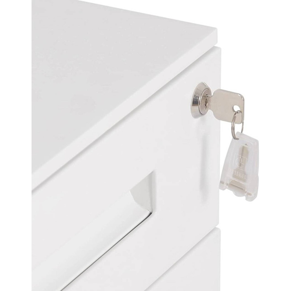Rootz Roll Container Kontorsskåp - Förvaringsenhet - Arkivskåp - Förmonterat - Säker låsning - Förbättrad rörlighet - Metall, Vit - 45cm x 60cm x 39cm