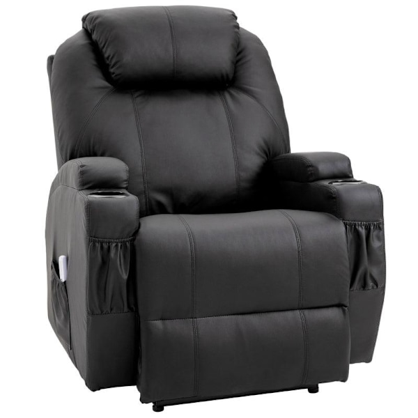 Rootz Massagestol - Elektrisk avslappningsstol - Tv-stol - Massagefunktion - Liggfunktion - Konstläder - Trä - Metall - Skum - Svart - 82 x 97 x 110 c