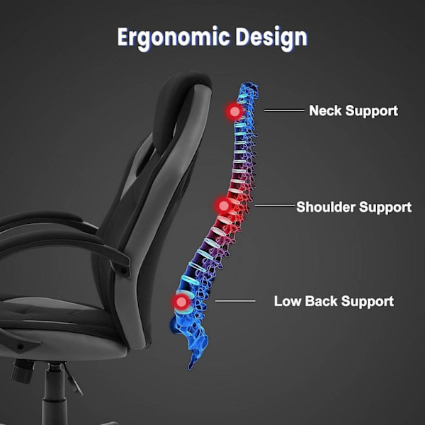 Rootz Ultimate Gaming Chair - Ergonomisk kontorstol - Racerstol - Åndbart mesh - Justerbar støtte - Holdbar konstruktion - 48,5 cm x 49,5 cm x 67,5 cm