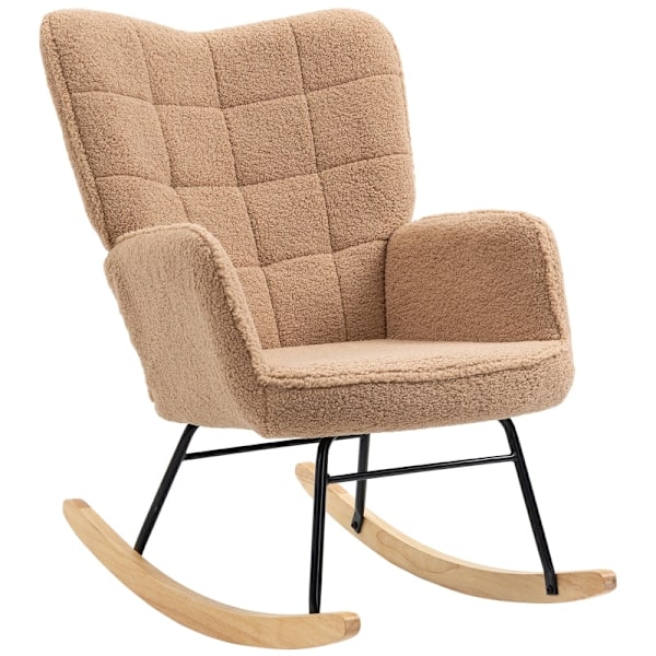 Rootz Retro gyngestol i massivt træ - Hvilestol - Afslapningsstol - Elegant design - Buede træløbere - Tyk polstring - 92 cm x 71 cm x 101 cm - Brun