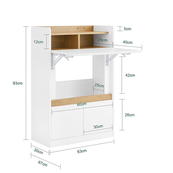 Rootz multifunktionel foldet skrivebord - konvertibel hylde - bærbar bord - rigelig opbevaring - 63x93x67 cm - pladsbesparende løsning
