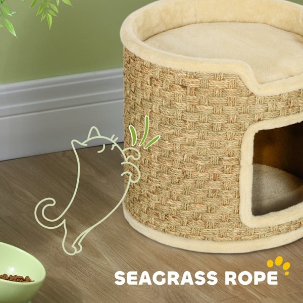 Rootz Cat Tower Barrel - Kradsestolpe - Kradsetræ - Spånplade - Sisal Rope - 38cm x 37cm - Khaki+Beige