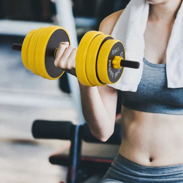 Rootz Skivstång & Hantel Set - 3-i-1 Hantel Set - Plate Bar - Clamp Rod - Hem - Gym - Gul/Svart