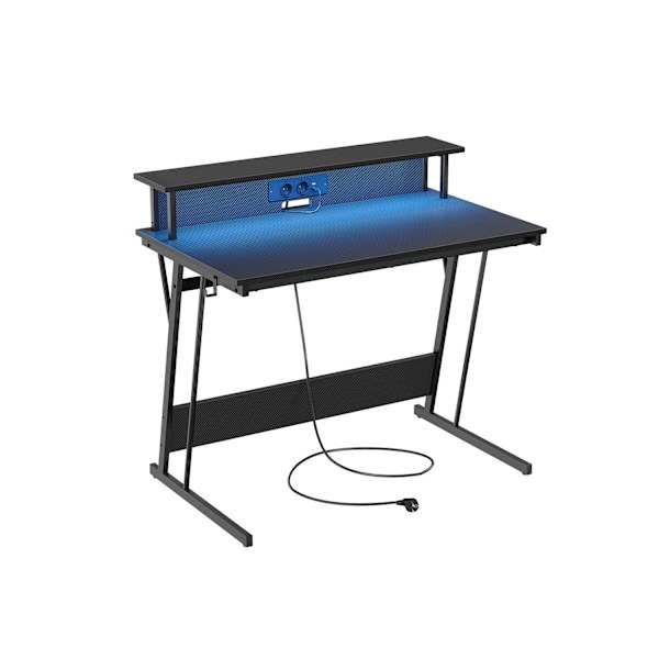 Rootz computerbord - Arbejdsstation - Arbejdsbord - Spånplade og stål - 60 cm x 120 cm x 76 cm - Skærmstativ - Ibenholt Sort - 19,6 kg - 100 kg Maks.