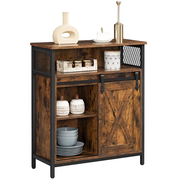 Rootz skænk - Opbevaringsskab - Køkkenskab - Skydedør - Åbent rum - Justerbar hylde - Industriel - Brun - Sort - 70 x 30 x 80 cm