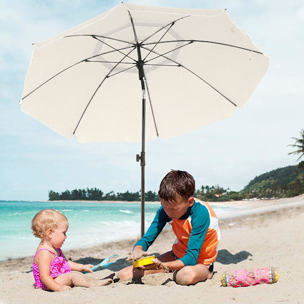 Rootz Parasol - Strandparasol - Vippemekanisme - Ottekantet - Polyester - Bæretaske - Beige - 1,6 m