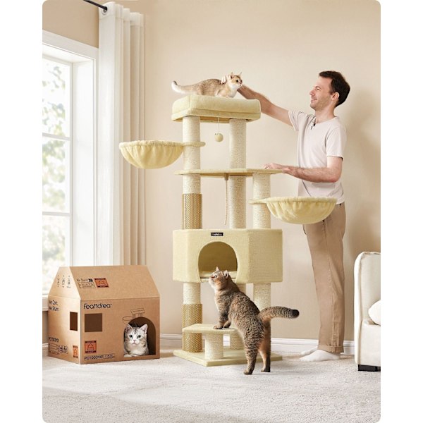 Rootz Cat Tree Tower - Skrapstolpe - Cat Scratcher - Spånskiva plysch - Idealisk för flera katter - 50 cm x 50 cm x 160 cm