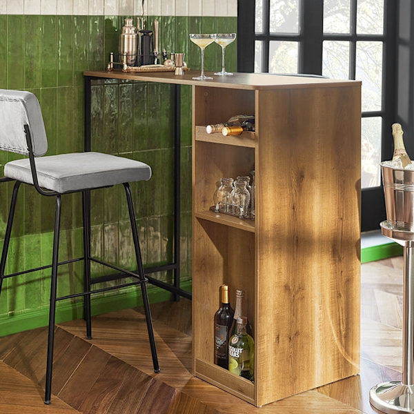 Rootz Modern Barbord - Köksö - Matbord - Industriell design - Rymlig förvaring - Vinglashållare - Flaskställ - 110cm x 105cm x 50cm
