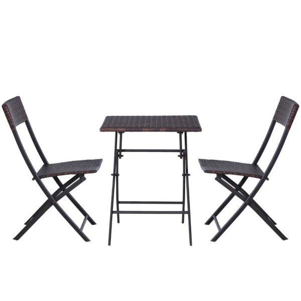 Rootz Rattan tuolipöytäsetti - Taitettava pöytä - Taitettavat tuolit - Puutarhakalusteet - Bistrosetti - Parvekekalusteet - Ruskea