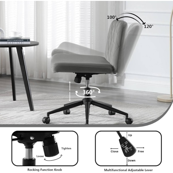 Rootz Velvet Kontorstol - Armløs skrivebordsstol - Drejestol - Diamantmønster - Ergonomisk design - 64 cm x 50 cm - Justerbar højde