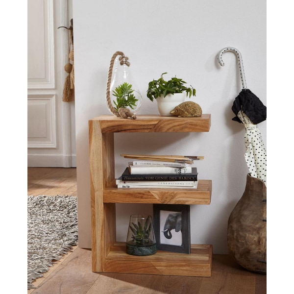 Rootz sidobord massivt trä akacia E Cube 60 cm högt vardagsrumsbord design brunt soffbord i lantlig stil