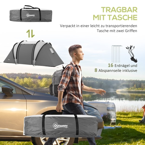 Rootz Campingtelt - Familietelt - Tunneltelt - Vandafvisende - Let transport - 450 cm x 220 cm x 180 cm