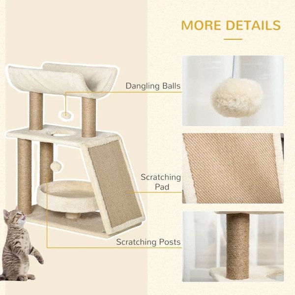Rootz Cat kradsestolpe - Inklusiv legetøj - Katteseng - Spånplade - Plys - Sisal - Lysebrun - 60 Cm X 30 Cm X 76 Cm