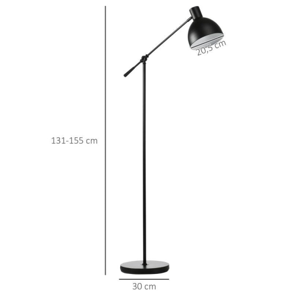 Rootz Golvlampa - Sänglampa - Industriell design - Höjdjusterbar - Golvbrytare - Svart - 30m x 30cm x 131cm