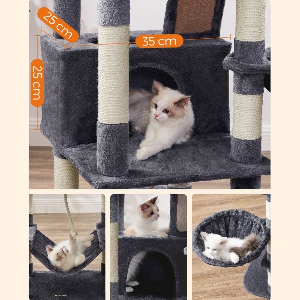 Rootz Cat Tree - Skrapstolpe - Cat Climbing Tree - Cat Activity Tree - Cat Play Tree - Modern Cat Tree - Cat Tree House - Spånskiva - Plysch - Sisal -