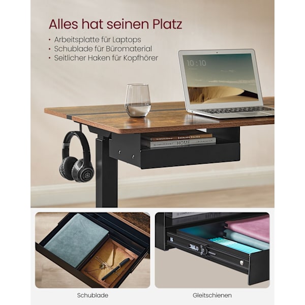 Rootz Elektriskt stående skrivbord - Justerbart skrivbord - Sit Stand-skrivbord - Spånskiva/solid stål - 70cm x 160cm x 72-120cm - Whisper Quiet - 1,5