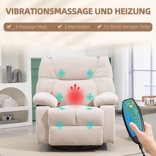 Rootz Massagestol - TV Lænestol - Hvilestol - Luksusstof - Varmefunktion - 98cm x 90cm x 98cm