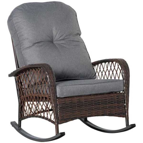 Rootz gungstol - Vadderad knäppning - PE-rotting - Stål - Brun + Grå - 75L x 103W x 96H cm