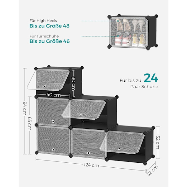 Rootz 9 Cube Storage Organizer - Sort - ABS-plastik - Stålramme - Rummelige rum - Nem montering - 32cm x 124cm x 94cm