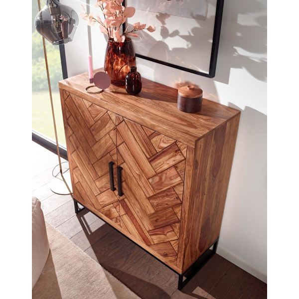 Rootz skoskåp massivt sheesham trä 100x105x10 cm skoställ stängt - Design sko byrå med hylla - Skoförvaring hall byrå för skor hög