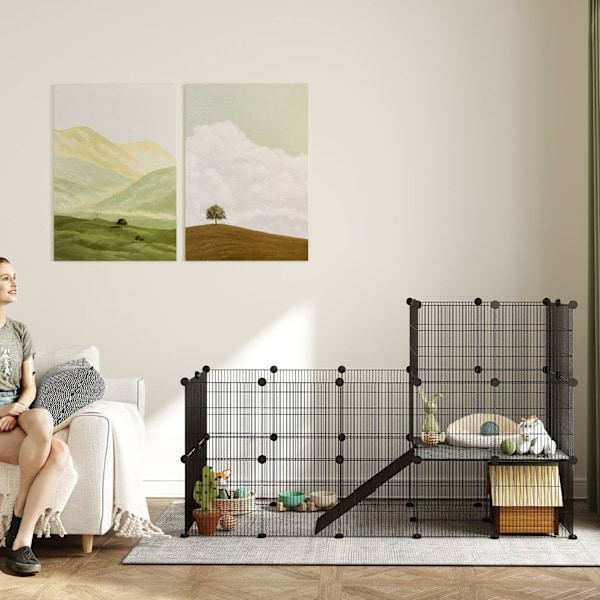 Rootz Dwarf Rabbit -kabinet - Lille kæledyr Hutch - Animal Habitat - Sikker og rummelig - 140 x 70 x 105 cm