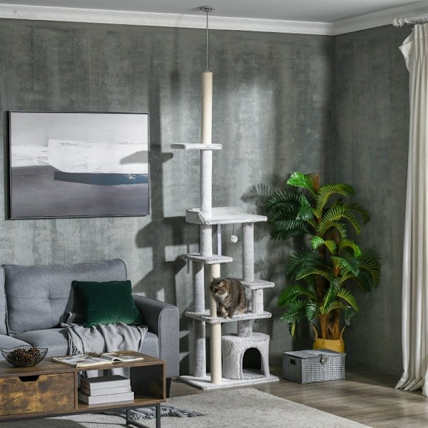 Rootz PawHut loftshøj katskrabestol - Cat Activity Center - Cat Retreat - Højdejusterbar - Flere platforme - Robust konstruktion - 60W x 40D x 225-255