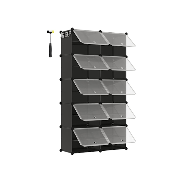 Rootz 10 rum sort opbevaringshylde - Organiseringsstativ - Plastikhylder - ABS-plastik - Stålramme - 32cm x 165cm x 125cm