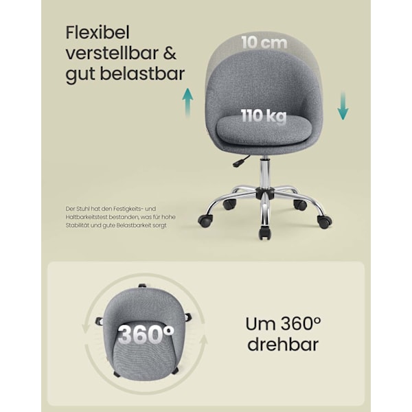Rootz hjemmekontorstol - drejelig skrivebordsformand - Ergonomisk opgavestol - Komfortpolstring - 60x60x80-90 cm grå