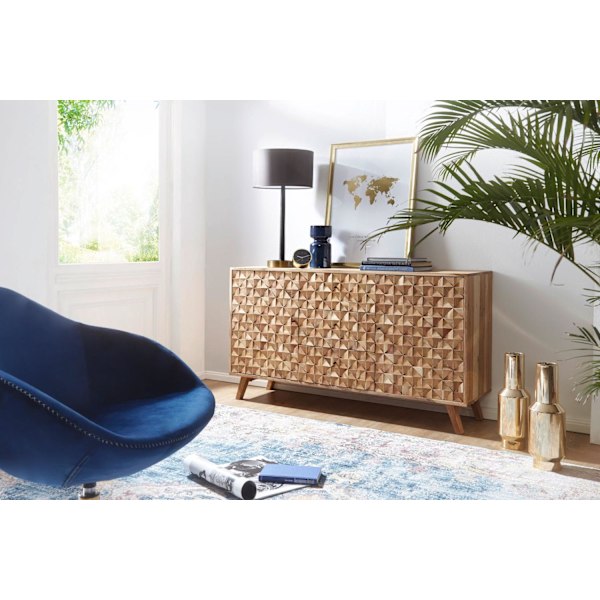 Rootz Room Skænk 140x78,5x40 cm Skænk Massivt træ Akacieskab Brun - Kommode i landlig stil med 3 skuffer & 2 låger - Entreskab ægte træ - Skuffe kommo