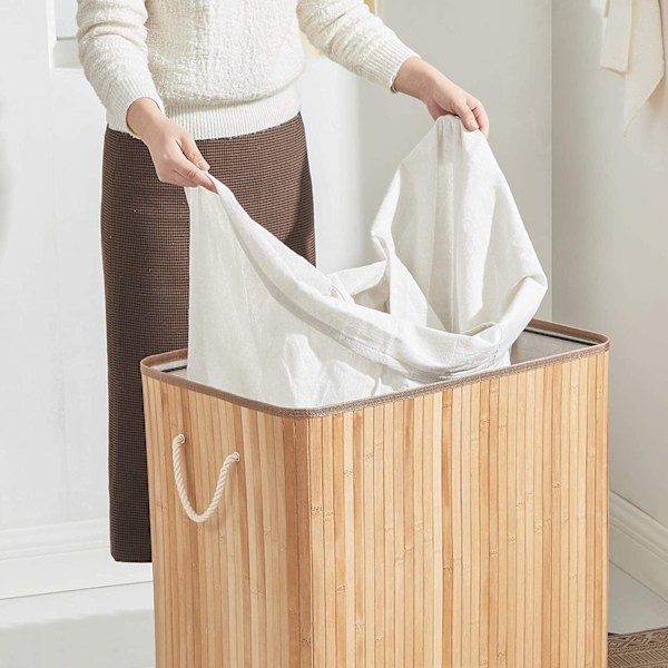 Rootz Bamboo Vasketøjskurv - Beskidte tøj-kurv - Naturligt materiale - Høj stabilitet - Metalramme - 60 cm x 40 cm x 61,5 cm