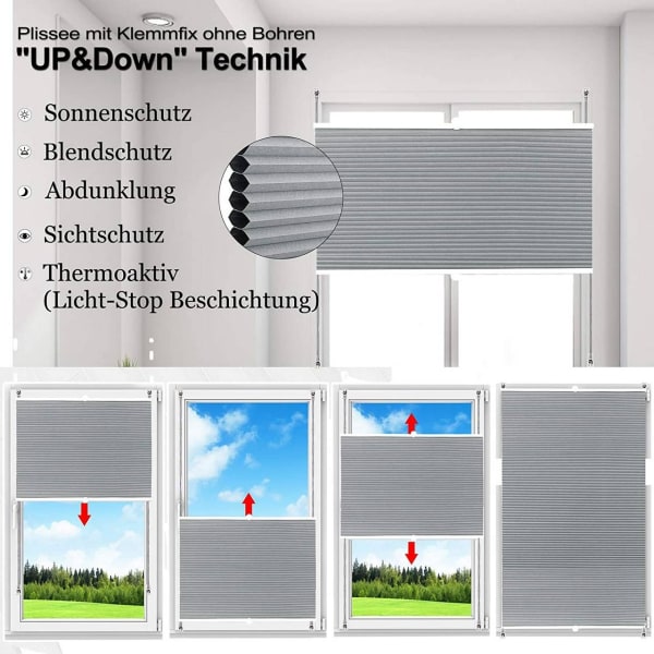 Rootz dubbla plisserade bikakegardiner - Sekretessrullgardiner - Lätt filtrerande skärmar - Energieffektiv - Säker och enkel installation - 45-120 cm