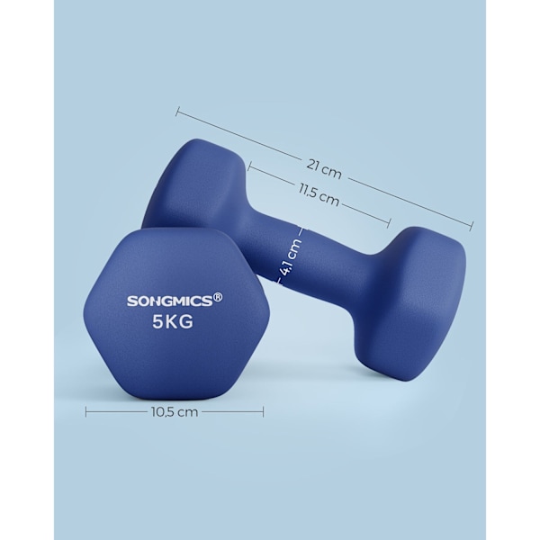 Rootz 2-osaiset käsipainot - Vapaapainot - Neopreenipinnoitettu - Voimaharjoittelu - 21 cm x 10,5 cm - Tummansininen