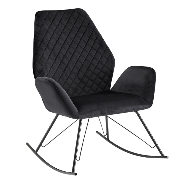 Rootz rocchair sort 73x94x84 cm design afslapningsstol fløjl - metal - Lænestol med stel - polstret relaxstol rocchair - Moderne rocchair lænestol